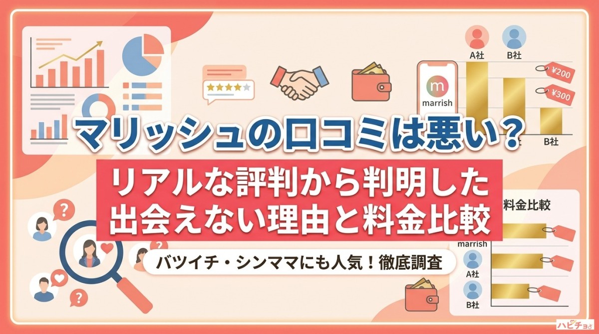 マリッシュの口コミは悪い?リアルな評判から判明した出会えない理由と料金比較